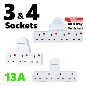 3 or 4 Way Gang Switched Main Adaptor Extension Power Socket Multi 13A UK Plug - Picture 1 of 3