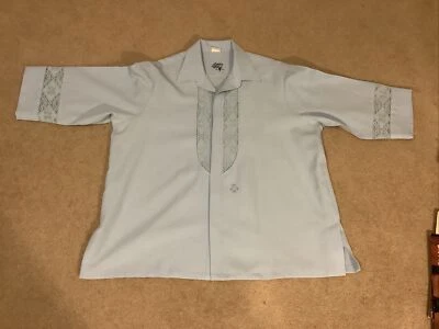 VINTAGE IOLANI BEAU TIKI LIGHT BABY BLUE LACE HAWAIIAN WEDDING SHIRT Men XXL 2XL - Image 1 of 4
