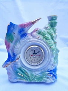 Shiny Bright Ceramic Marlin Fish Analog Quartz Desk Clock Home Office Decor New - Picture 1 of 8