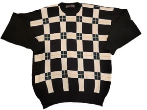 Vintage Gleneagles of Scotland Sweater Mens Sz XL Black Ivory Plaid  100% Wool  - Picture 1 of 12