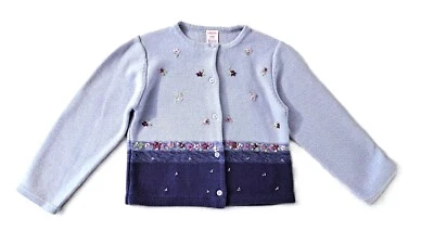 Girls vtg GYMBOREE Folk Song purple cardigan sweater 5 cototn knit 2002 jacket - Image 1 of 4