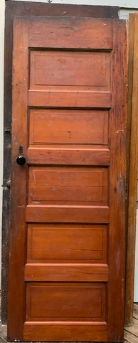 1900's Raised Wooden Door with original porcelain Door Knobs Black Porcelain Cover