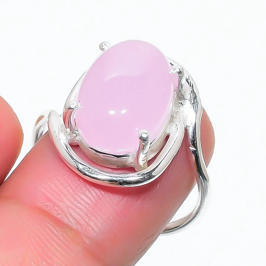 Pink Rose Quartz Gemstone Handmade 925 Sterling Silver Jewelry Ring Size 8 (US) - Image 1 of 1