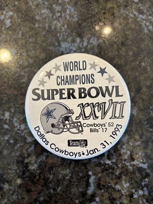 DALLAS COWBOYS SUPER BOWL XXVII CHAMPIONS NFL FÚTBOL AMERICANO VINTAGE PINBACK/BOTÓN Foto 1 de 2