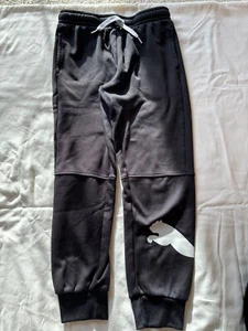 Boys PUMA fleece lined jogger pants BLACK Size Medium 10-12 EUC - Picture 1 of 4