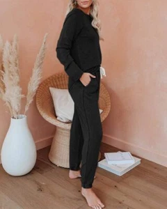 Eurivicy Women's Solid 2-Piece Sweatsuit Pullover Top Drawstring Sweatpants Set. - Picture 1 of 4