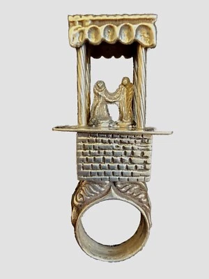 Antiguo anillo de boda judío de plata esterlina maciza 84 Italia caja besamim Foto 1 de 4