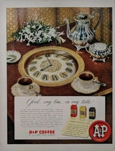 Anuncio impreso vintage de café A&P 1944. Tiendas de comida A&P, anuncio posterior a la Segunda Guerra Mundial - Imagen 1 de 1