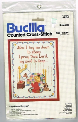 Kit de punto de cruz de muestra de oraciones para dormir Bucilla 11 x 14" sin abrir de colección años 80? Foto 1 de 2