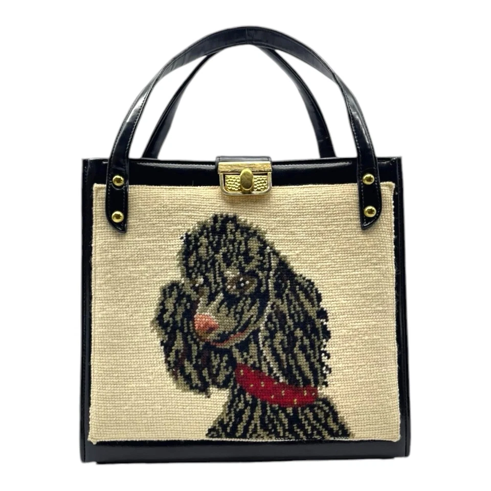 Bolso de mano vintage de cuero de lana grande de los años 40 50 con punta de aguja caniche bolso cartera nuevo de Lote Antiguo Foto 1 de 4