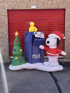 Christmas Peanuts 6.5 ft Lighted Snoopy & Woodstock Mailbox Scene Inflatable - Picture 1 of 5