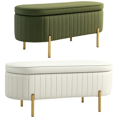 Sitzbank mit Stauraum Polsterbank mit Samtoptik, Metallbeine - Bild 1 von 3