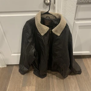 Arizona Jean Company Jacket Mens 3XL Black Faux Leather Sherpa Collar Bomber - Picture 1 of 17
