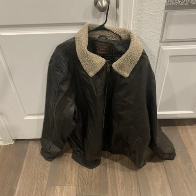 Arizona Jean Company 夹克男式 3XL 黑色人造皮革夏尔巴领轰炸机 — 第 1/4 张图片