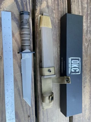 ONTARIO KNIFE COMPANY Ontario OKC3S Khaki Brown USMC Combat 8" Blade and Scabbard Tanto
