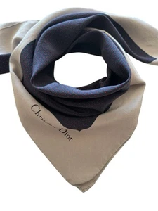 Vintage Christian Dior 100% silk scarf gray navy blue red polkadot women men - Picture 1 of 9