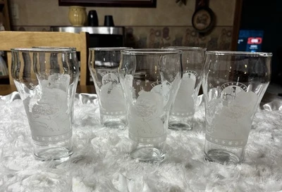 Juego de 6 vasos de refresco vintage 1999 Coca-Cola Santa Claus Bell blanco esmerilado 16 oz Foto 1 de 4