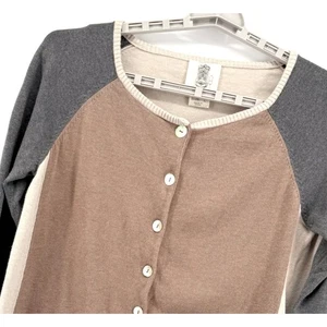 Anthropologie Lilis Closet Women Cardigan Size L Brown Color Block  Knit Sweater - Picture 1 of 9
