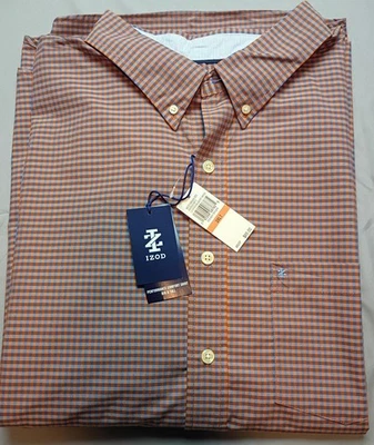 IZOD 全新 Comfort Performance 男式尺寸 3XLT 长袖橙色蓝色格子全新带标签 — 第 1/4 张图片