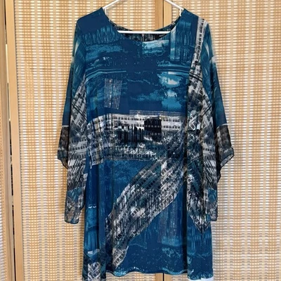 Alfani Womans 2X Shift Dress Butterfly Sleeves Geometric Whimsigoth Boho Artsy - Image 1 of 4