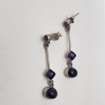 Pendientes colgantes de amatista de plata de ley 925 Foto 1 de 4