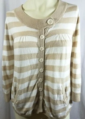 Cárdigan suéter Banana Republic para mujer talla mediana beige crema a rayas Foto 1 de 4