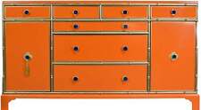 Vintage Hollywood Regency Faux Bamboo Sideboard in Orange by Kittinger - Newly P