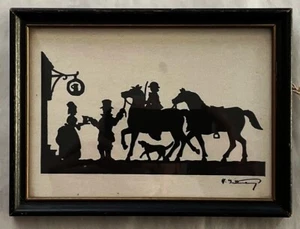 VTG Horse Riders w/Dog at Inn. FREE SHIPPING - Picture 1 of 2