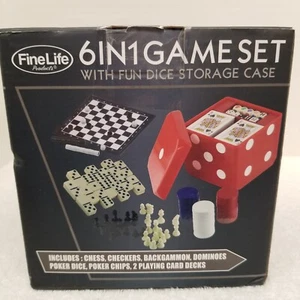 Game set 6 in 1 Fine Life Products chess, checkers, dice, cards,and poker chips - Picture 1 of 9