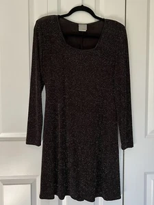 Vintage 90s Rabbit Designs Black Long Sleeve Sparkly Shift Dress Size 8 Medium - Picture 1 of 9