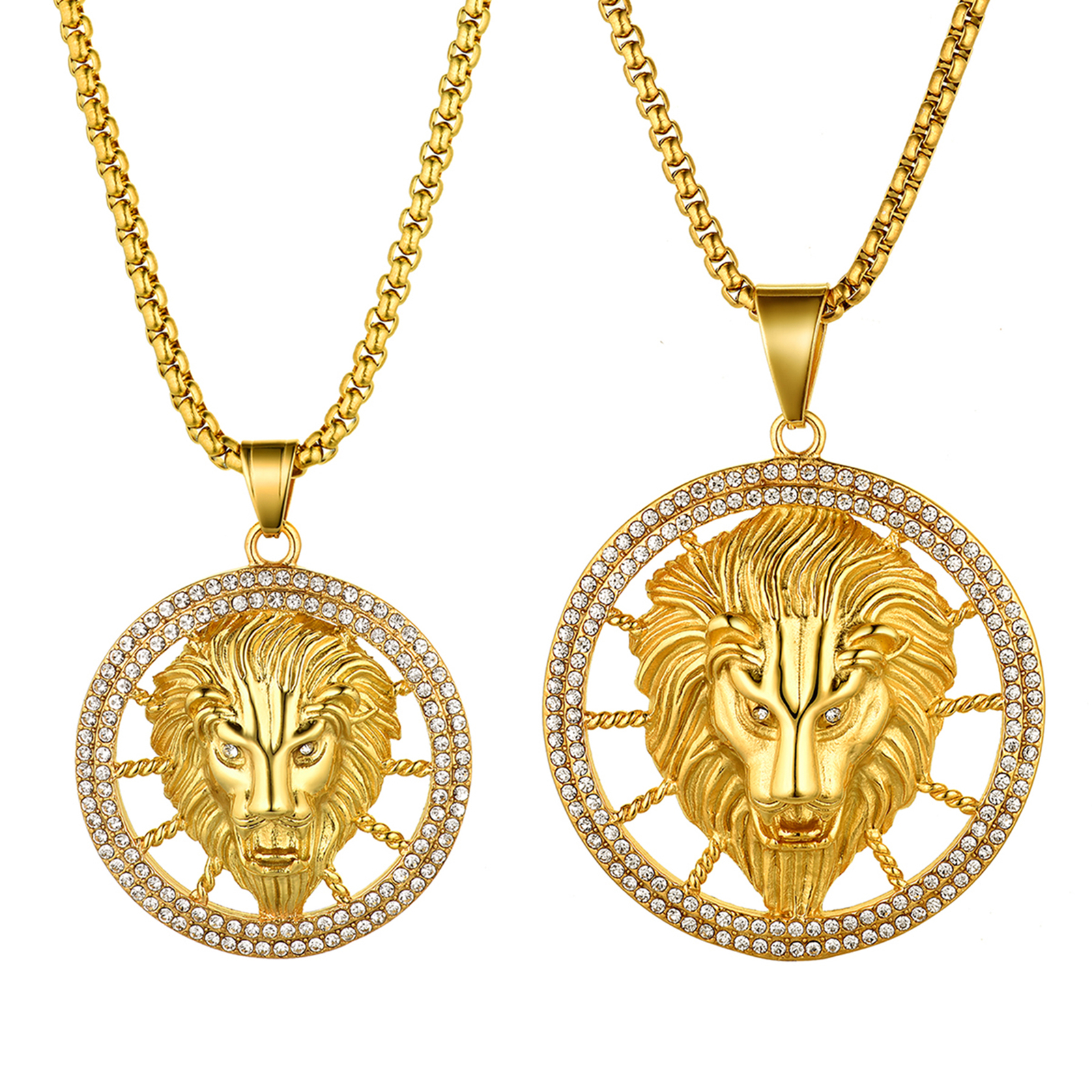 Men Gold Stainless Steel Rhinestone 