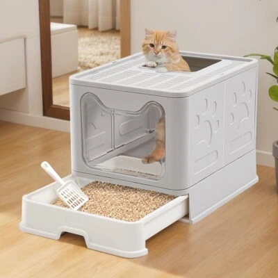 DARDVORLAG Katzentoilette Katzenklo XXL Hauben Toilette Katzen WC mit Deckel Sieb 50cm NEU