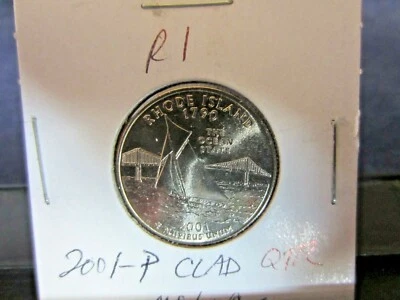  2001-P clad Quarter RHODE ISLAND mint state unc bu  Upper Ranges    - Image 1 of 2