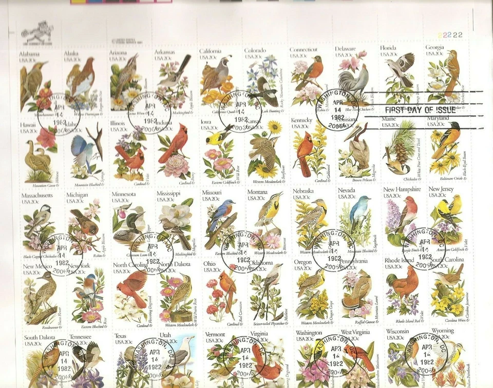 US SC # 2002b Birds And Flowers Of The United States FDC. Full Sheet  - Image 1 of 1