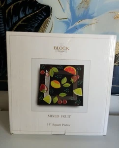 BLOCK CRYSTAL 14" SQUARE PLATTER MIXED FRUIT . - Picture 1 of 10