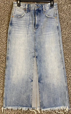 Lucky Brand Skirt Women 2/26 Blue Denim Rigid Maxi Long Light Wash! Barn Chores! - Image 1 of 3