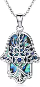 Hamsa Necklace Sterling Silver Jewish Star of David Pendant Hand of Fatima Gifts - Picture 1 of 7