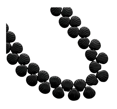 70 Clam Scallop Shell Beads Jet Black Czech Glass 9mm Seashell Strand Beads - Image 1 of 2