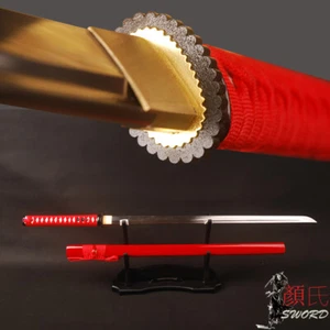 Espada Ninja Roja Aguda 1095 Acero al Carbono Japonesa Unokubitsukuri Recta Ninjato - Imagen 1 de 12