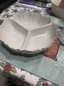 Lenox 3 Sectioned Condiment Dish Lined In Gold - Picture 1 of 4