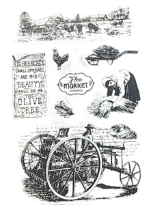 Farm Retro Farmer Farmer's Wife Crops Tractor Clear Stamp Sheet 4.25" x 6.25" - Picture 1 of 2