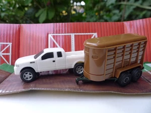 Vintage ERTL Farm Country Red Pickup Truck and Brown Horse Trailer 1:64 Scale. - Picture 1 of 9