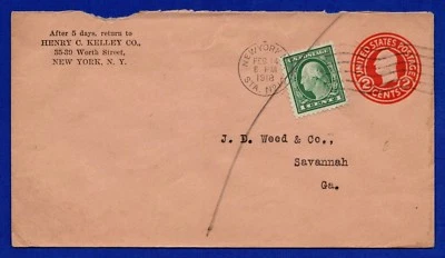 US 1918 U431b Advertising Cover Rare Die 4 Oriental Buff Savannah GA Stamped Env - Image 1 of 3