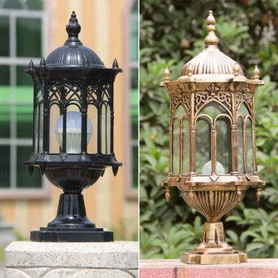 Outdoor Pillar Lights Lantern Glass Garden Lighting Hotel Yard Gate Post Lamp - Image 1 of 4