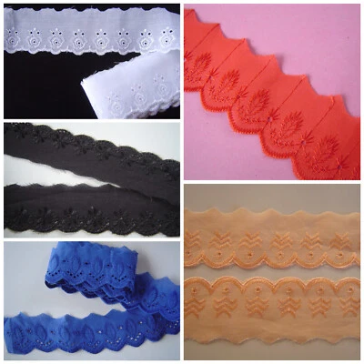 MARKENLOS 50m/1m Baumwolle Spitze Borte 5 cm Weiß Schwarz Rot DE