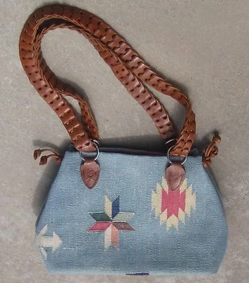 Cartera manta vintage lana y cuero suroeste tamaño grande 15 x 10 x 6 Foto 1 de 4