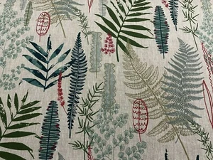 Areca Botanical Ferns Teal & Green Linen Curtain Upholstery Blind Fabric - Picture 1 of 8