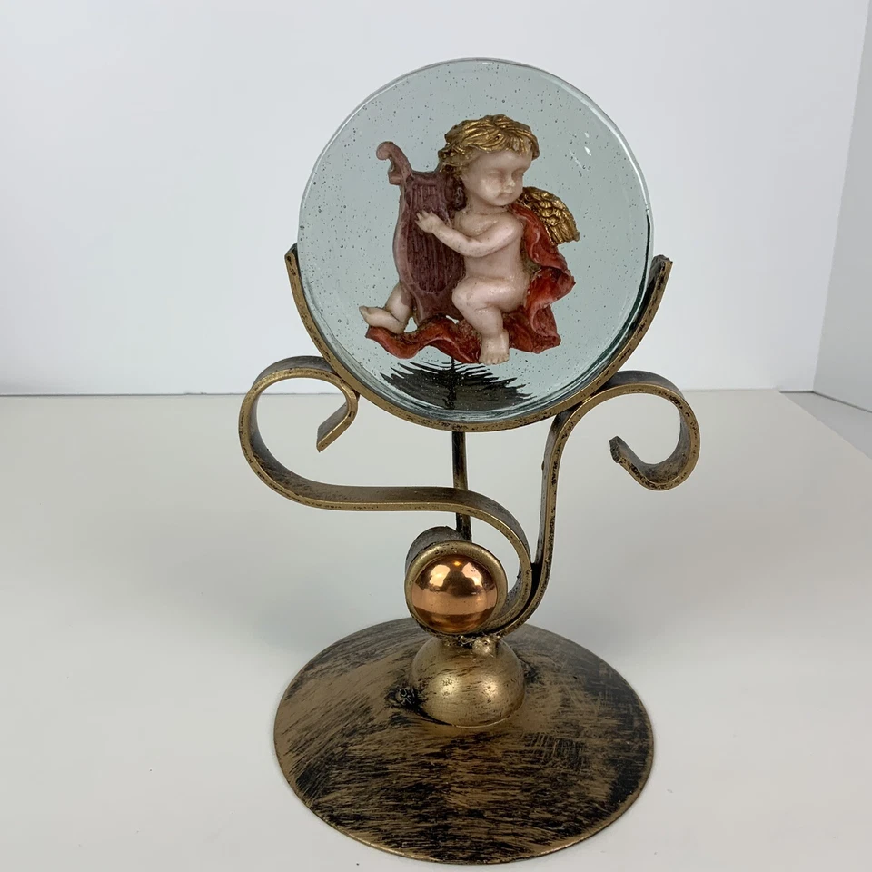 Candelabro de metal querubín ángel - Querubín hecho a mano redondo vidrio soplado a mano Foto 1 de 4