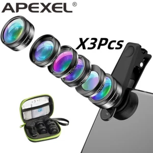 APEXEL 3Pcs 6in1 phone Camera Lens Kit Portable FishEye WideAngle macro Filter - Photo 1 sur 7