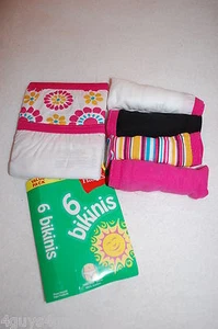 Girls Panties 6 PAIR LOT COTTON BIKINIS Hanes PINK BLACK WHITE Flowers Stripes 4 - Picture 1 of 1